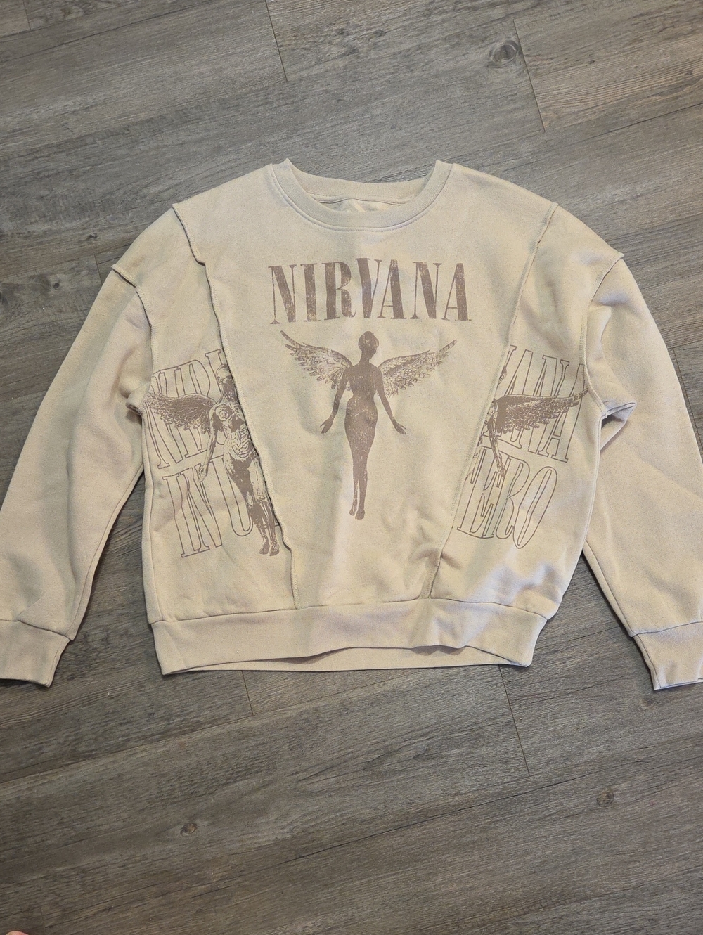 Nirvana Beige Graphic Crewneck Sweater